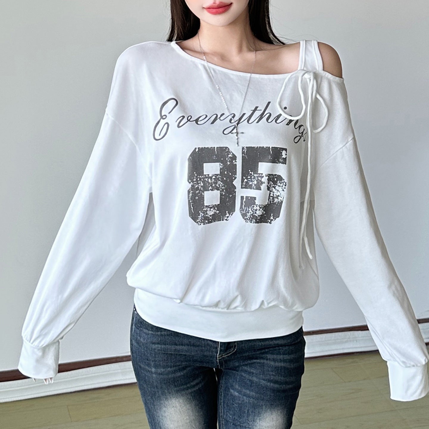 Effortless Fall Chic: 'Everything 85' Cold Shoulder Long Sleeve Cotton Top