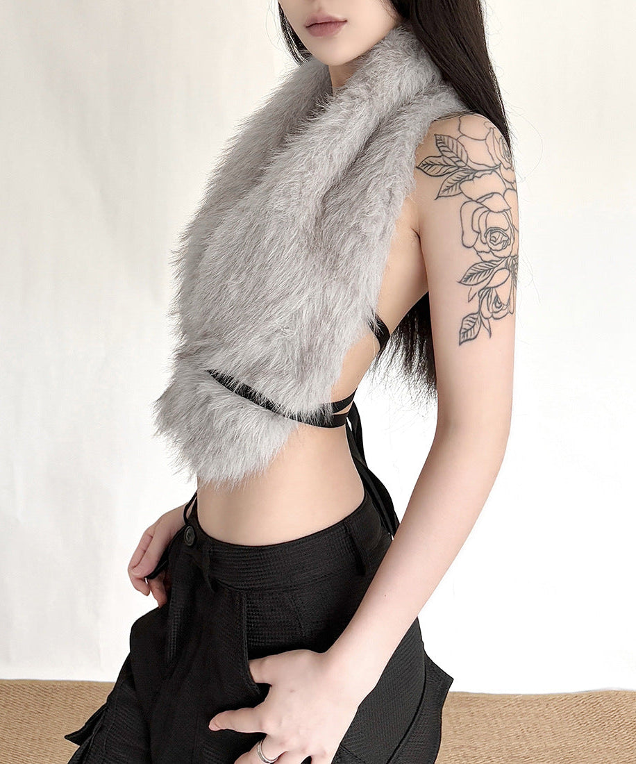 Cozy Chic Faux Fur Deep V-Neck Crop Top Vest | Trendy Fall & Holiday Statement