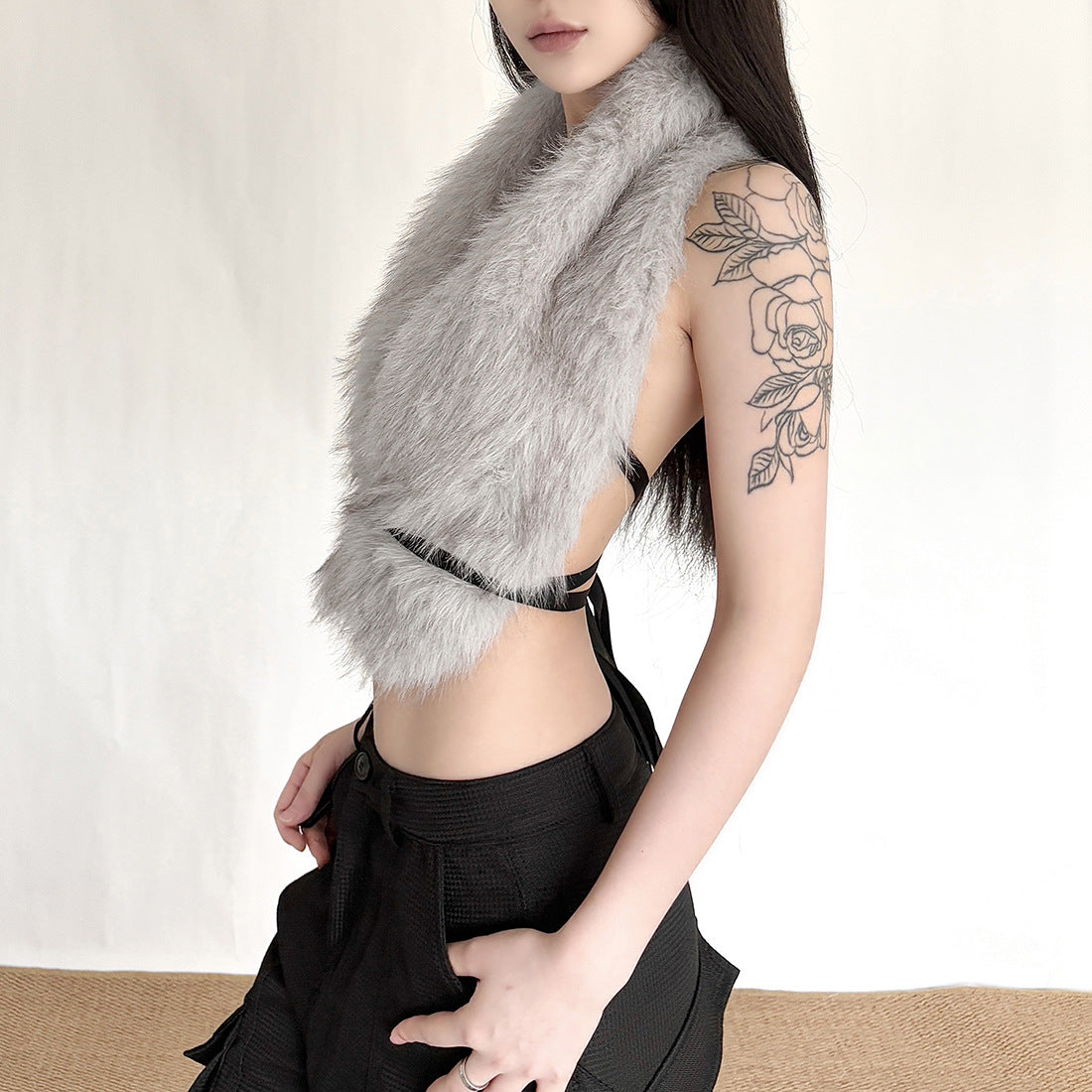 Cozy Chic Faux Fur Deep V-Neck Crop Top Vest | Trendy Fall & Holiday Statement