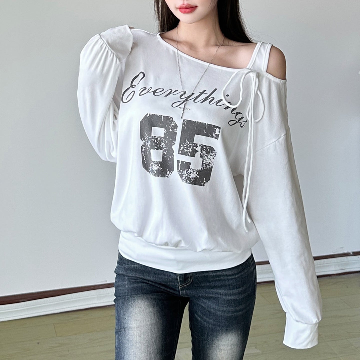 Effortless Fall Chic: 'Everything 85' Cold Shoulder Long Sleeve Cotton Top