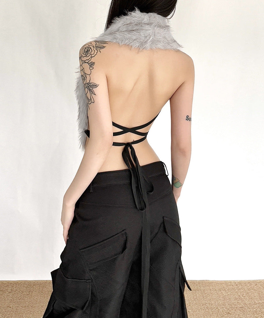 Cozy Chic Faux Fur Deep V-Neck Crop Top Vest | Trendy Fall & Holiday Statement