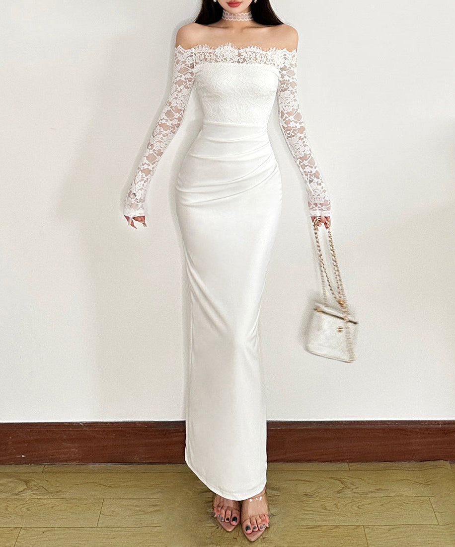 Stunning White Lace Off-Shoulder Maxi Dress – Your Go-To for Holiday Parties & Elegant Events