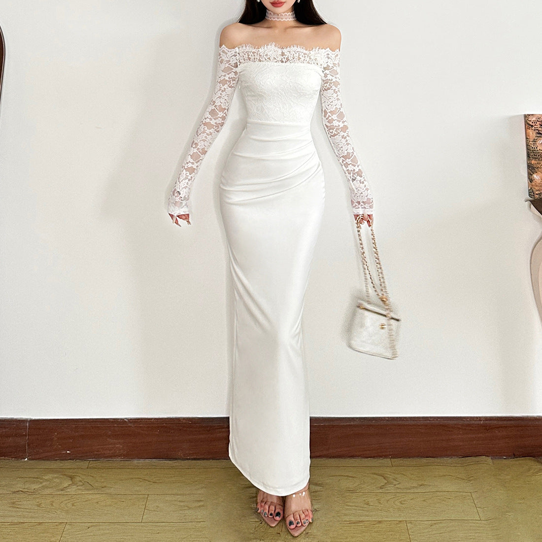 Stunning White Lace Off-Shoulder Maxi Dress – Your Go-To for Holiday Parties & Elegant Events