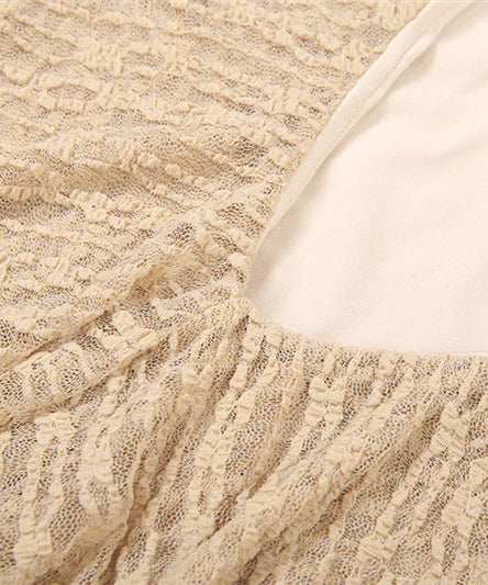 Glamorous Champagne Lace Maxi Dress | Long Sleeve V-Neck Ruffle Gown for Holiday & Evening Parties