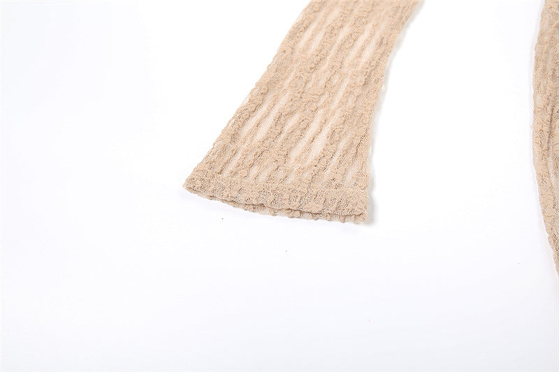 Glamorous Champagne Lace Maxi Dress | Long Sleeve V-Neck Ruffle Gown for Holiday & Evening Parties