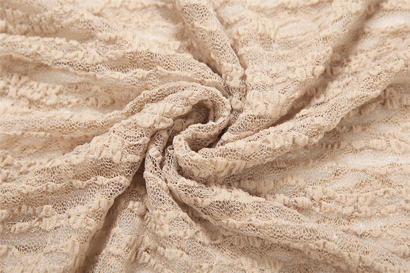 Glamorous Champagne Lace Maxi Dress | Long Sleeve V-Neck Ruffle Gown for Holiday & Evening Parties