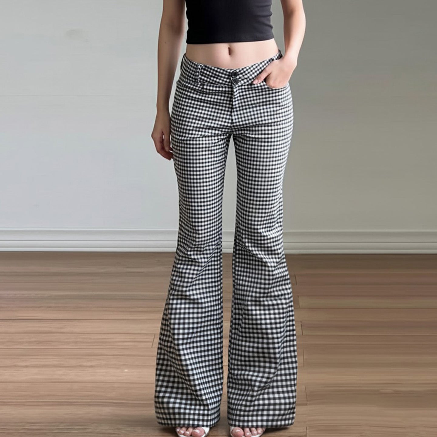 Y2K Chic Gingham Low-Rise Flare Pants – Trendy Fall Style for Women
