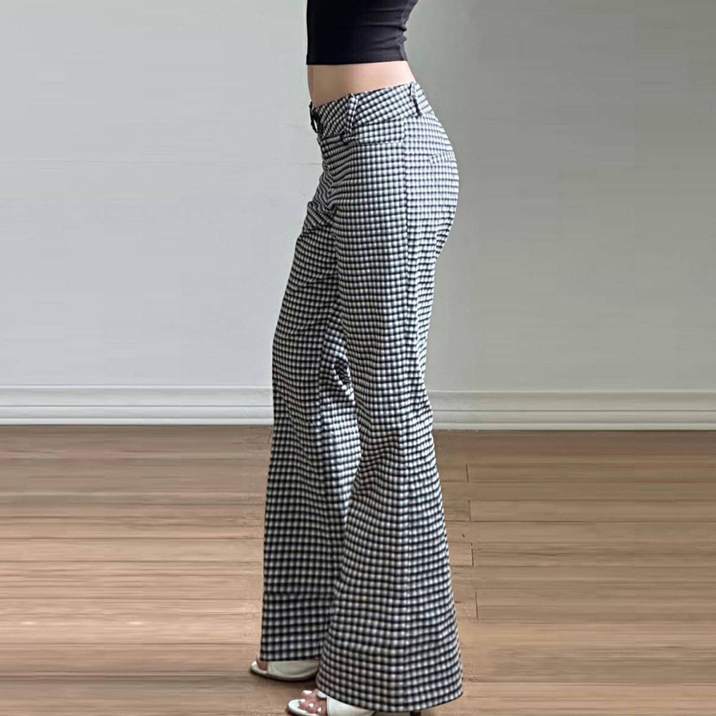Y2K Chic Gingham Low-Rise Flare Pants – Trendy Fall Style for Women