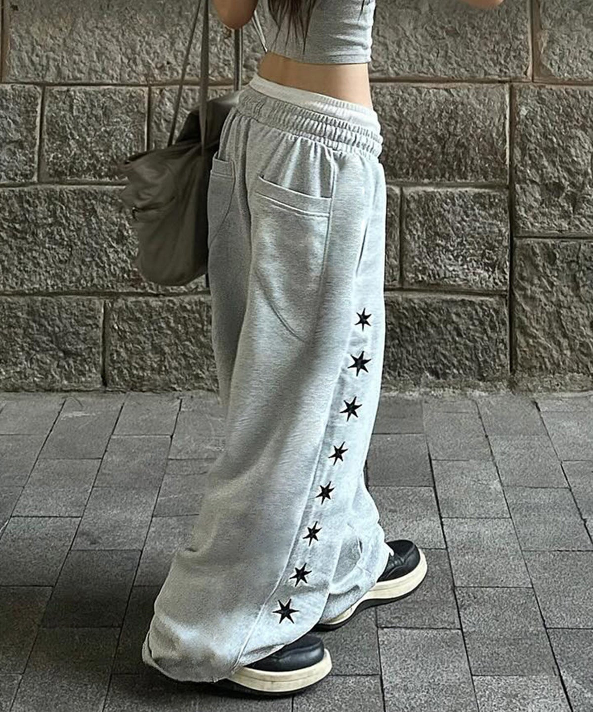 Cozy Star Print Wide-Leg Sweatpants | Women's Trendy Fall Streetwear & Loungewear