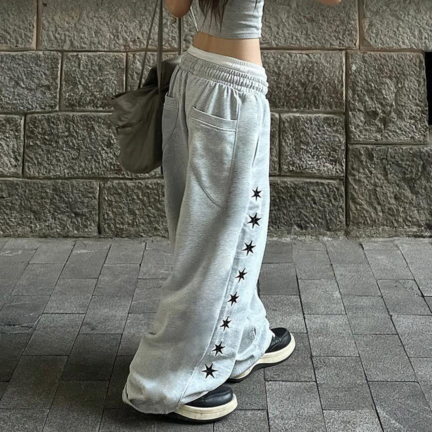 Cozy Star Print Wide-Leg Sweatpants | Women's Trendy Fall Streetwear & Loungewear