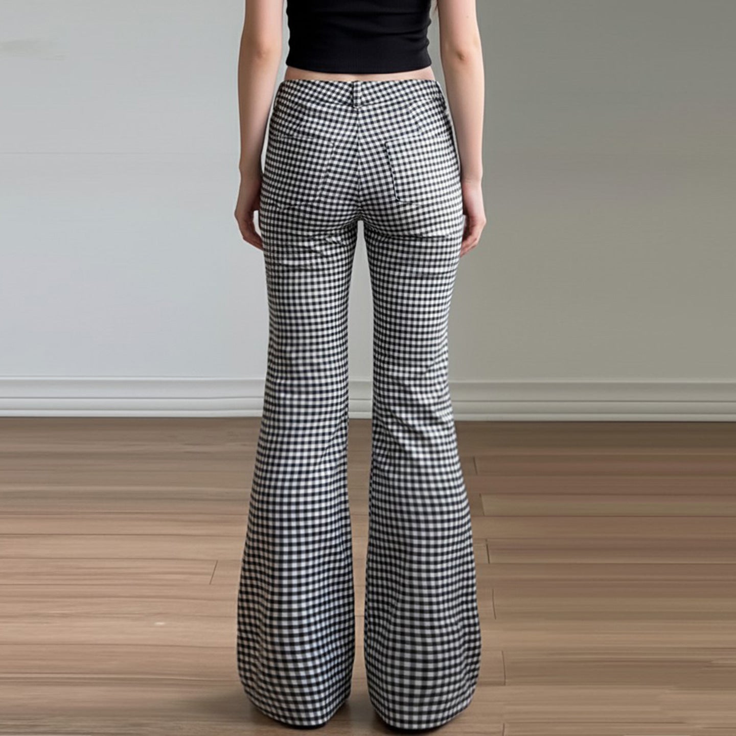 Y2K Chic Gingham Low-Rise Flare Pants – Trendy Fall Style for Women