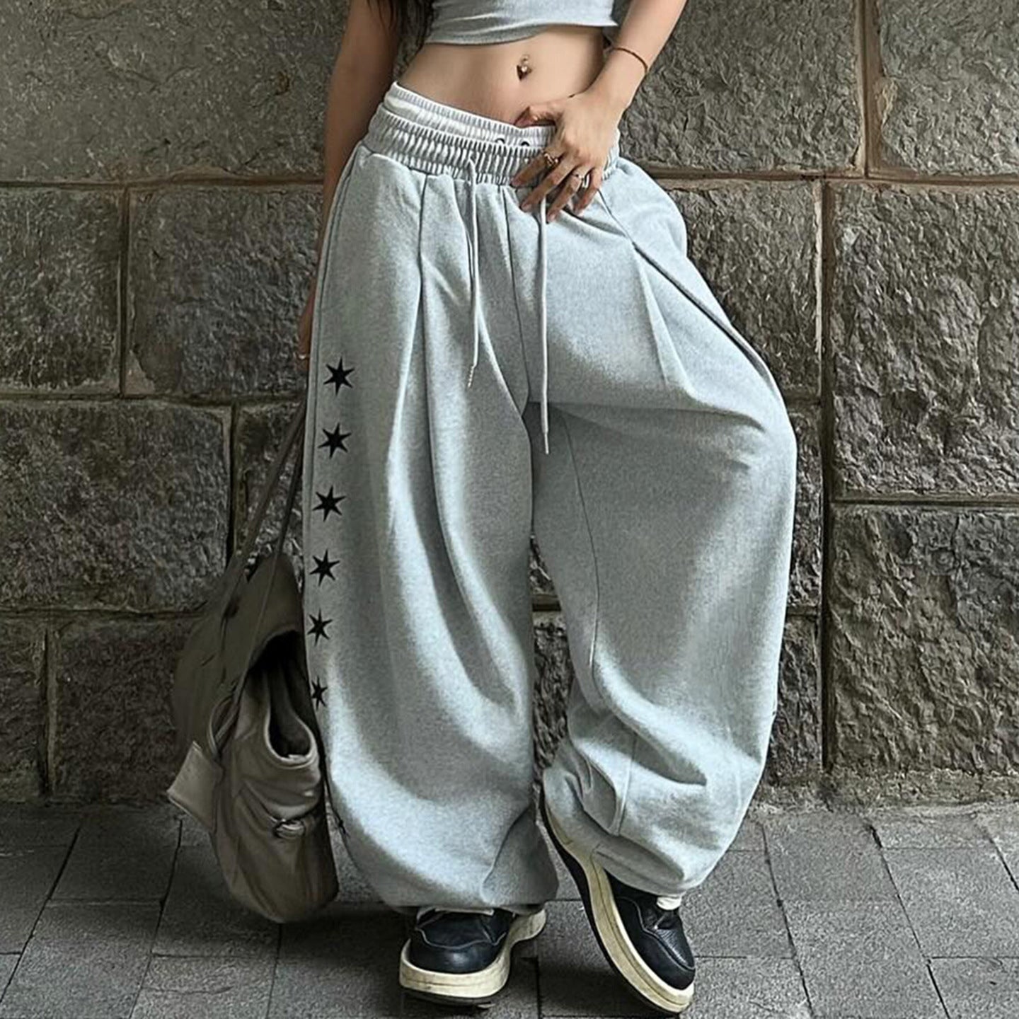 Cozy Star Print Wide-Leg Sweatpants | Women's Trendy Fall Streetwear & Loungewear