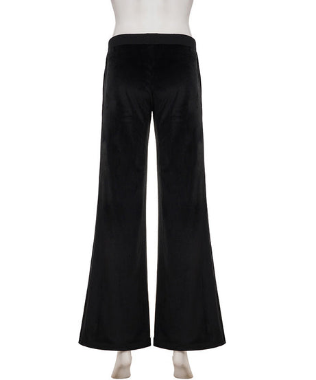 Black Velvet Wide-Leg Pants with Shimmer Star - Cozy Chic for Fall & Holiday Glam