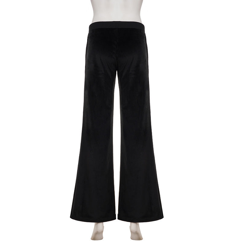 Black Velvet Wide-Leg Pants with Shimmer Star - Cozy Chic for Fall & Holiday Glam