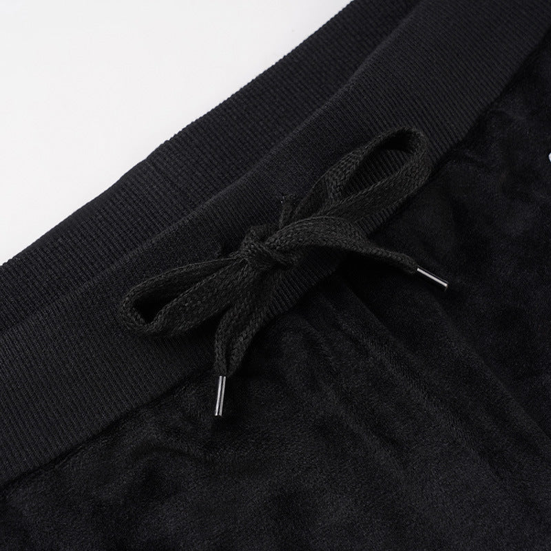 Black Velvet Wide-Leg Pants with Shimmer Star - Cozy Chic for Fall & Holiday Glam