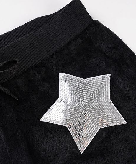 Black Velvet Wide-Leg Pants with Shimmer Star - Cozy Chic for Fall & Holiday Glam
