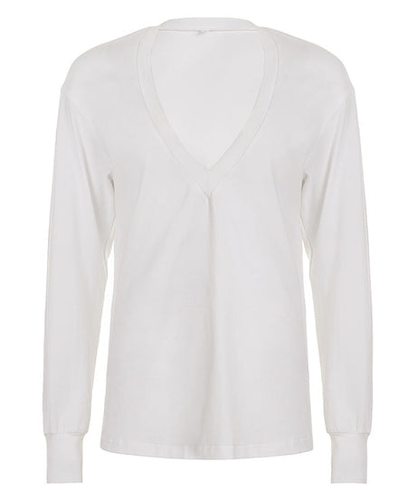 Soft & Stylish: Women's Deep V-Neck 100% Cotton Long Sleeve Top – Your Fall & Holiday Essential