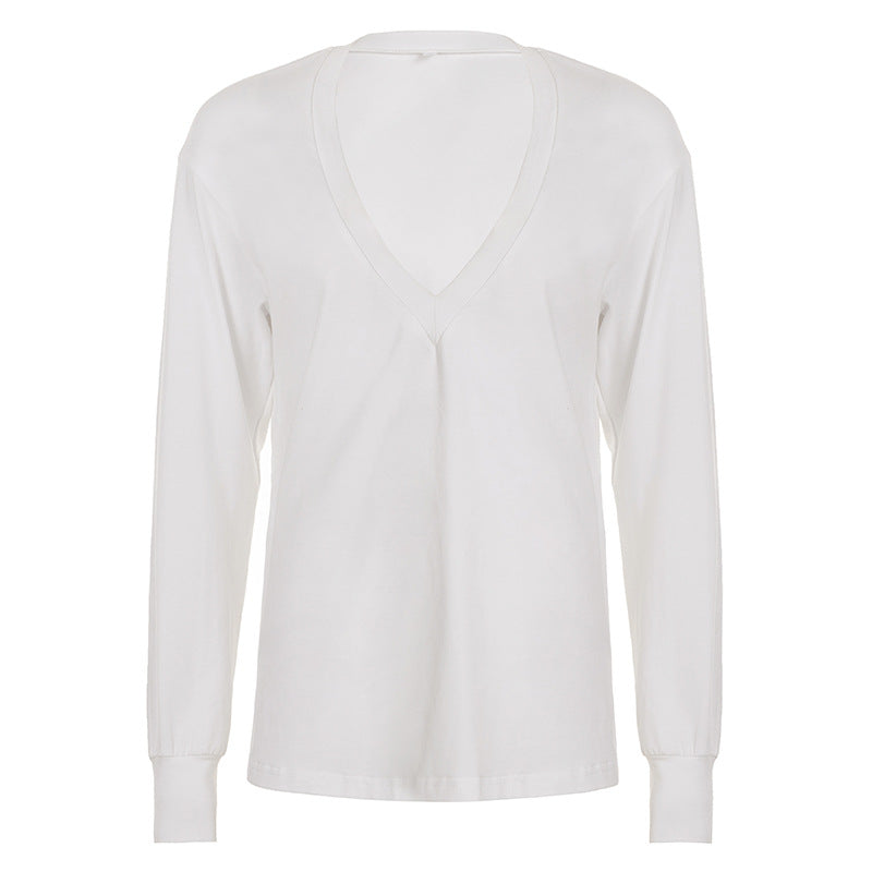 Soft & Stylish: Women's Deep V-Neck 100% Cotton Long Sleeve Top – Your Fall & Holiday Essential