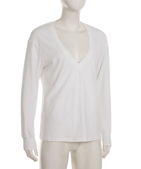 Soft & Stylish: Women's Deep V-Neck 100% Cotton Long Sleeve Top – Your Fall & Holiday Essential