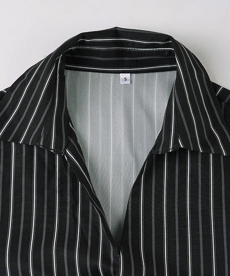 Sophisticated Pinstripe Wrap Blouse | V-Neck Long Sleeve Top for Fall & Holiday Styling