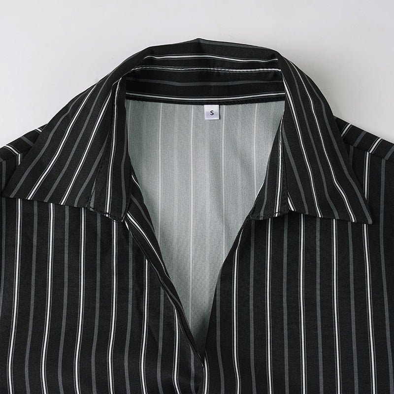 Sophisticated Pinstripe Wrap Blouse | V-Neck Long Sleeve Top for Fall & Holiday Styling