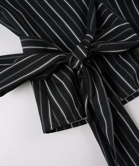 Sophisticated Pinstripe Wrap Blouse | V-Neck Long Sleeve Top for Fall & Holiday Styling