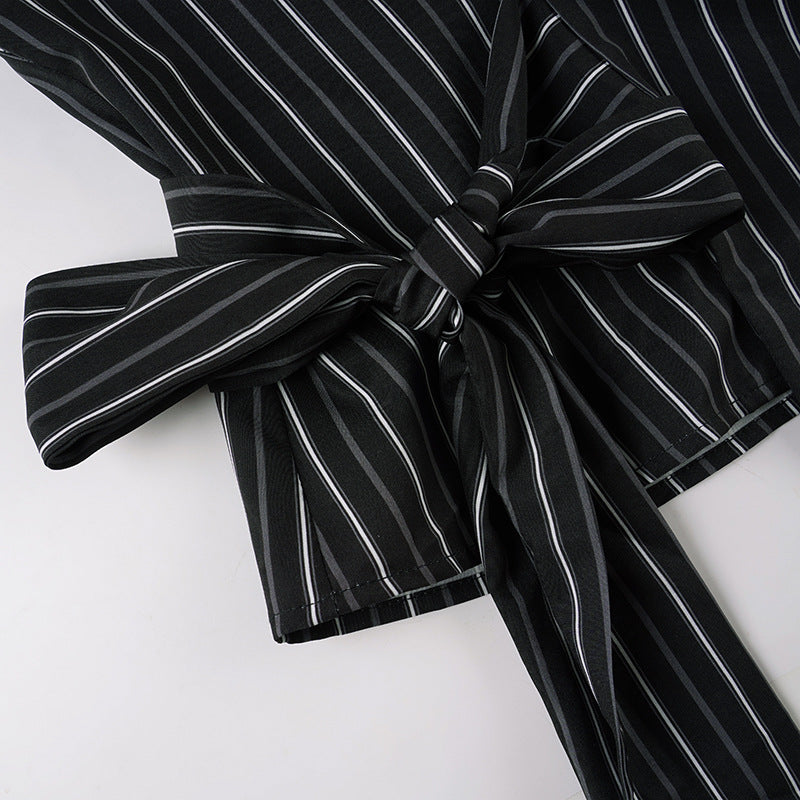 Sophisticated Pinstripe Wrap Blouse | V-Neck Long Sleeve Top for Fall & Holiday Styling