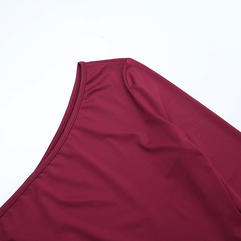 Wine Red One-Shoulder Cutout Ruched Mini Dress - Holiday Party & NYE Ready