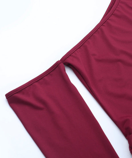 Wine Red One-Shoulder Cutout Ruched Mini Dress - Holiday Party & NYE Ready