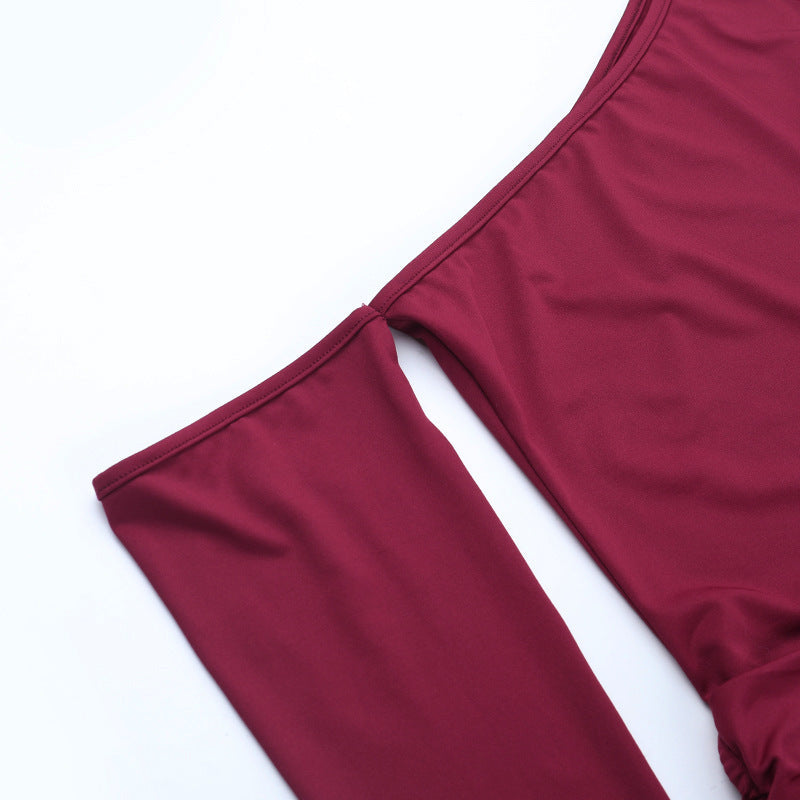 Wine Red One-Shoulder Cutout Ruched Mini Dress - Holiday Party & NYE Ready