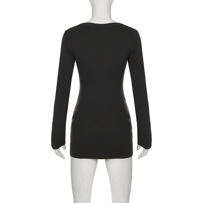 Edgy Chic Faux Leather Tie Ruched Bodycon Mini Dress - Holiday Party & NYE Ready