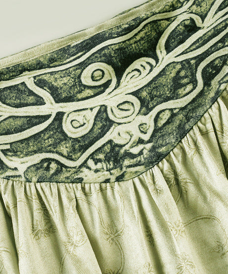 Effortless Fall Style: Women's Artisan Print Maxi Skirt - Sage Green Boho Chic with Ruched Waist