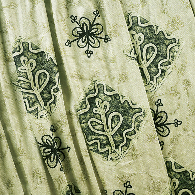 Effortless Fall Style: Women's Artisan Print Maxi Skirt - Sage Green Boho Chic with Ruched Waist