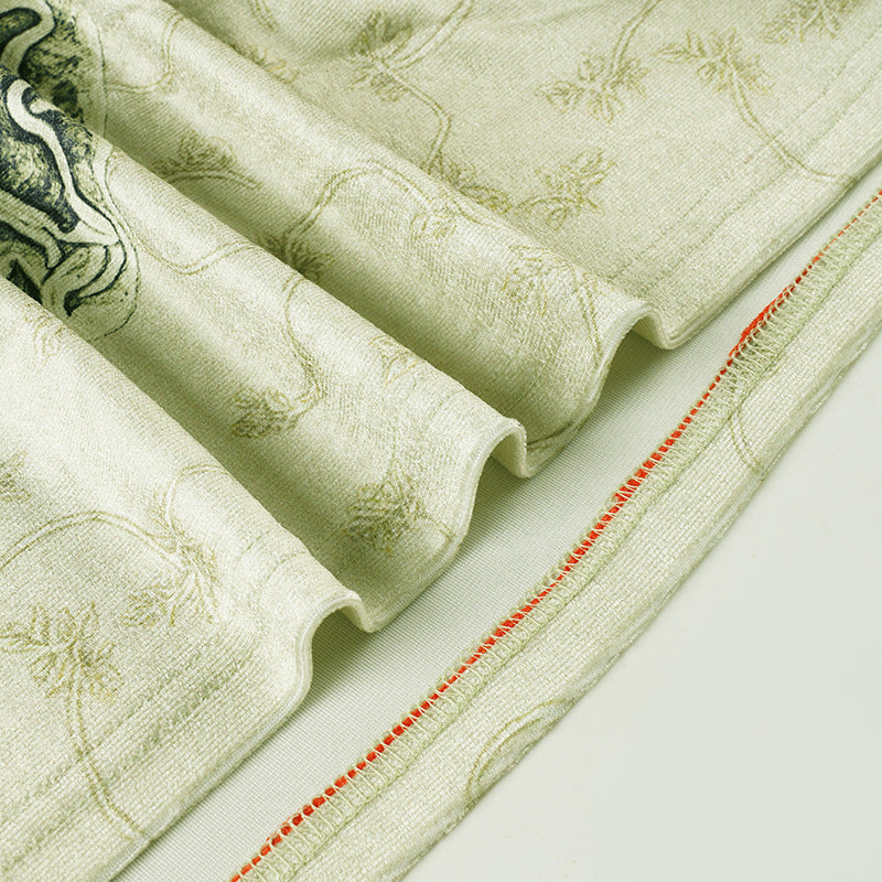 Effortless Fall Style: Women's Artisan Print Maxi Skirt - Sage Green Boho Chic with Ruched Waist