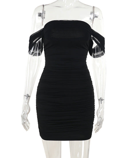 Chic Black Off-Shoulder Ruched Bodycon Mini Dress | Fall & Holiday Party Ready