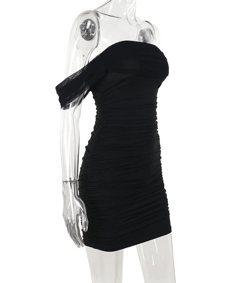 Chic Black Off-Shoulder Ruched Bodycon Mini Dress | Fall & Holiday Party Ready