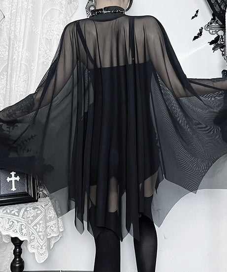 Dark Allure Gothic Mesh Cape & Cami Bodysuit Set - Halloween Ready & Beyond