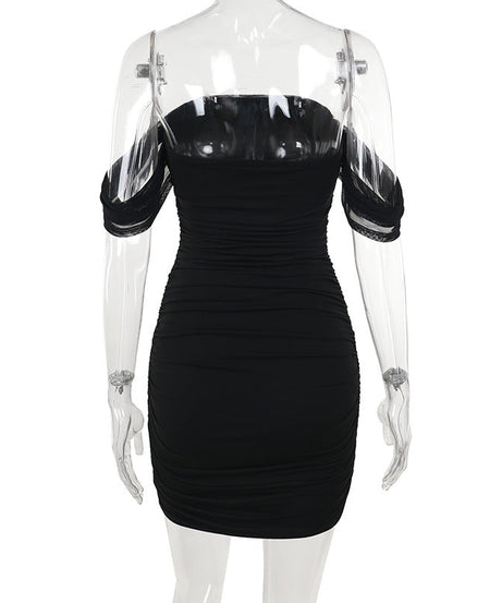 Chic Black Off-Shoulder Ruched Bodycon Mini Dress | Fall & Holiday Party Ready