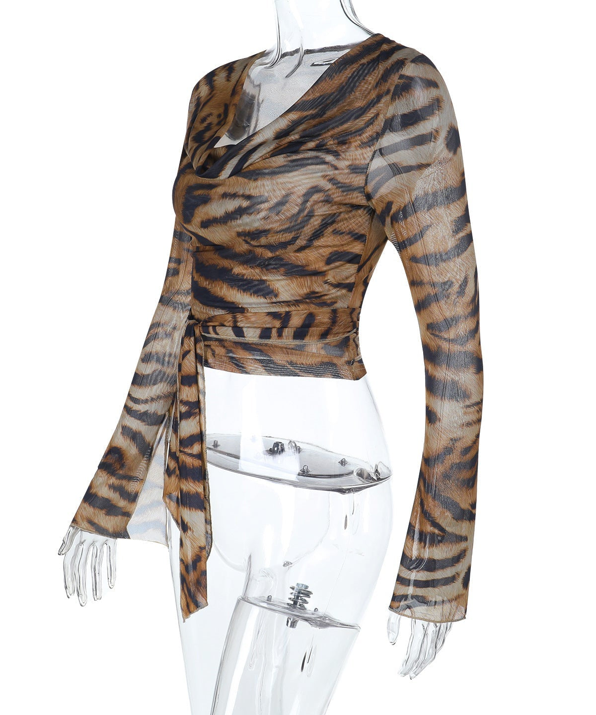 Fierce & Chic Tiger Print Cowl Neck Self-Tie Top | Fall & Holiday Statement