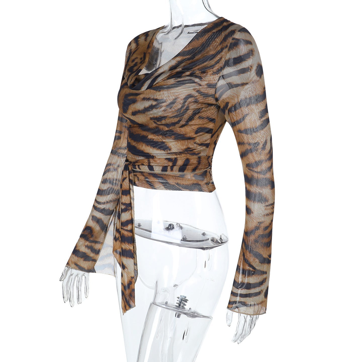 Fierce & Chic Tiger Print Cowl Neck Self-Tie Top | Fall & Holiday Statement