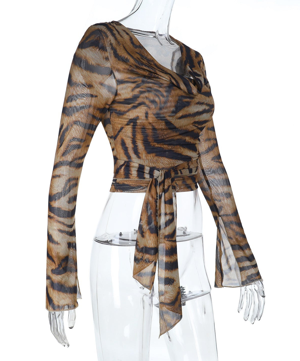 Fierce & Chic Tiger Print Cowl Neck Self-Tie Top | Fall & Holiday Statement