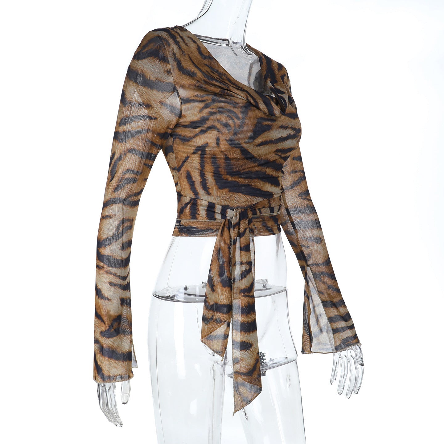 Fierce & Chic Tiger Print Cowl Neck Self-Tie Top | Fall & Holiday Statement