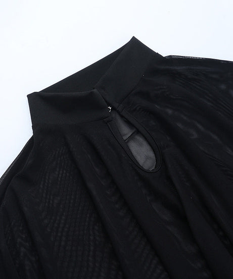 Dark Allure Gothic Mesh Cape & Cami Bodysuit Set - Halloween Ready & Beyond