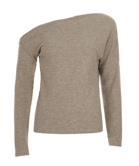 Effortless Fall Chic: Cozy Ribbed Knit Off-the-Shoulder Top for Women