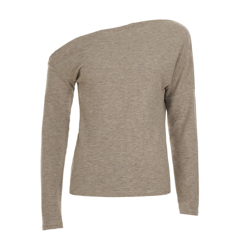 Effortless Fall Chic: Cozy Ribbed Knit Off-the-Shoulder Top for Women
