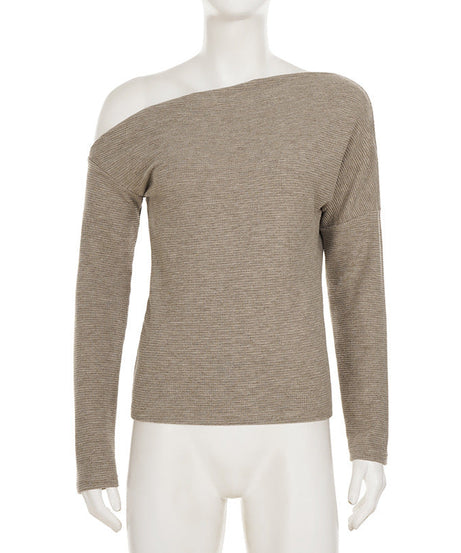 Effortless Fall Chic: Cozy Ribbed Knit Off-the-Shoulder Top for Women