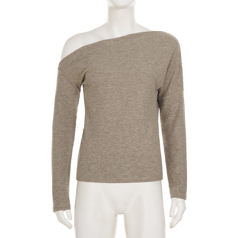 Effortless Fall Chic: Cozy Ribbed Knit Off-the-Shoulder Top for Women