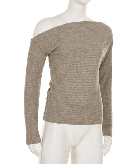 Effortless Fall Chic: Cozy Ribbed Knit Off-the-Shoulder Top for Women