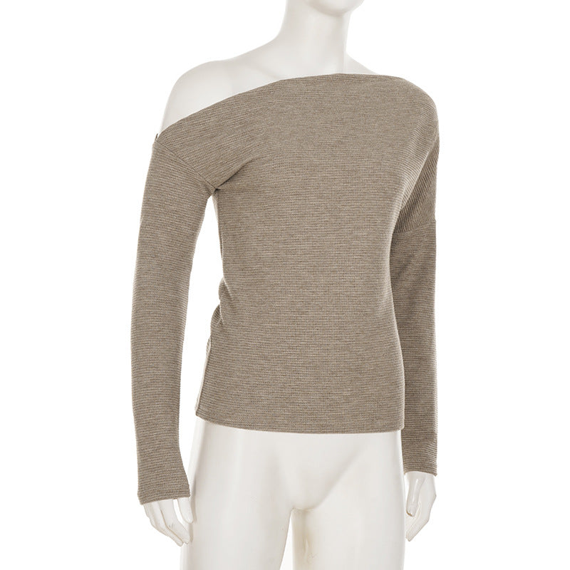 Effortless Fall Chic: Cozy Ribbed Knit Off-the-Shoulder Top for Women