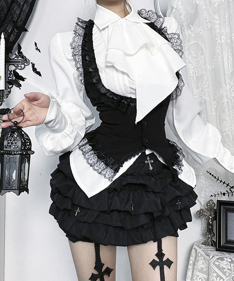 Gothic Halter Vest & Ruffled Mini Skirt Set – Spooky Chic Fall & Halloween Fashion